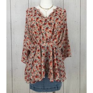 Hayden Los Angeles Poppies Blouse Floral Sheer Top Tunic M Batwing Sleeve